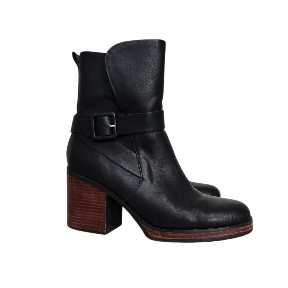 Korks Womens Black Faux Leather Buckle Block Heel Ankle Boots KR0014009 Size 11M